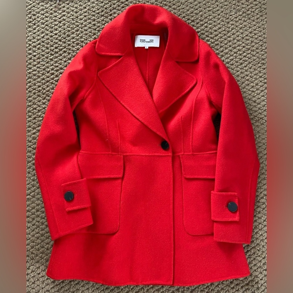 Diane von Furstenberg Marla Poppy Red Wool Coat